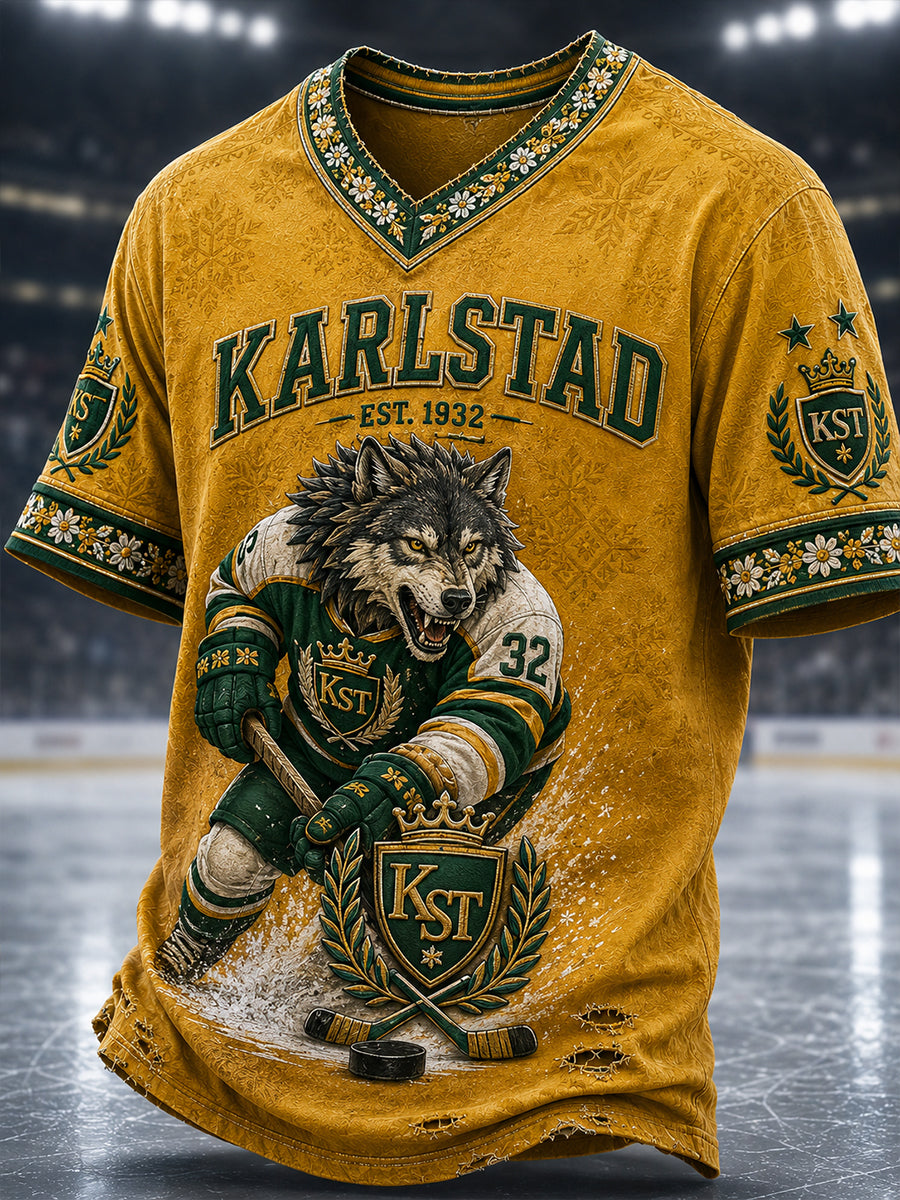 Mäns Grönvitt Hockeyarv Vintage T-shirt