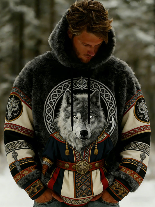 Herrlig retrovikingisk jacka i keltiskt mönster, mjuk och varm med dragkedja och huva