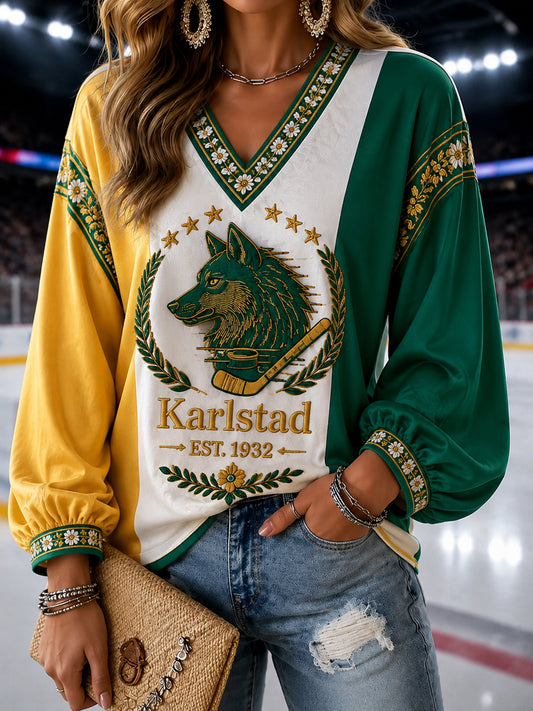 Grönt och vitt hockeydynasti Vintage V-Neck Topp