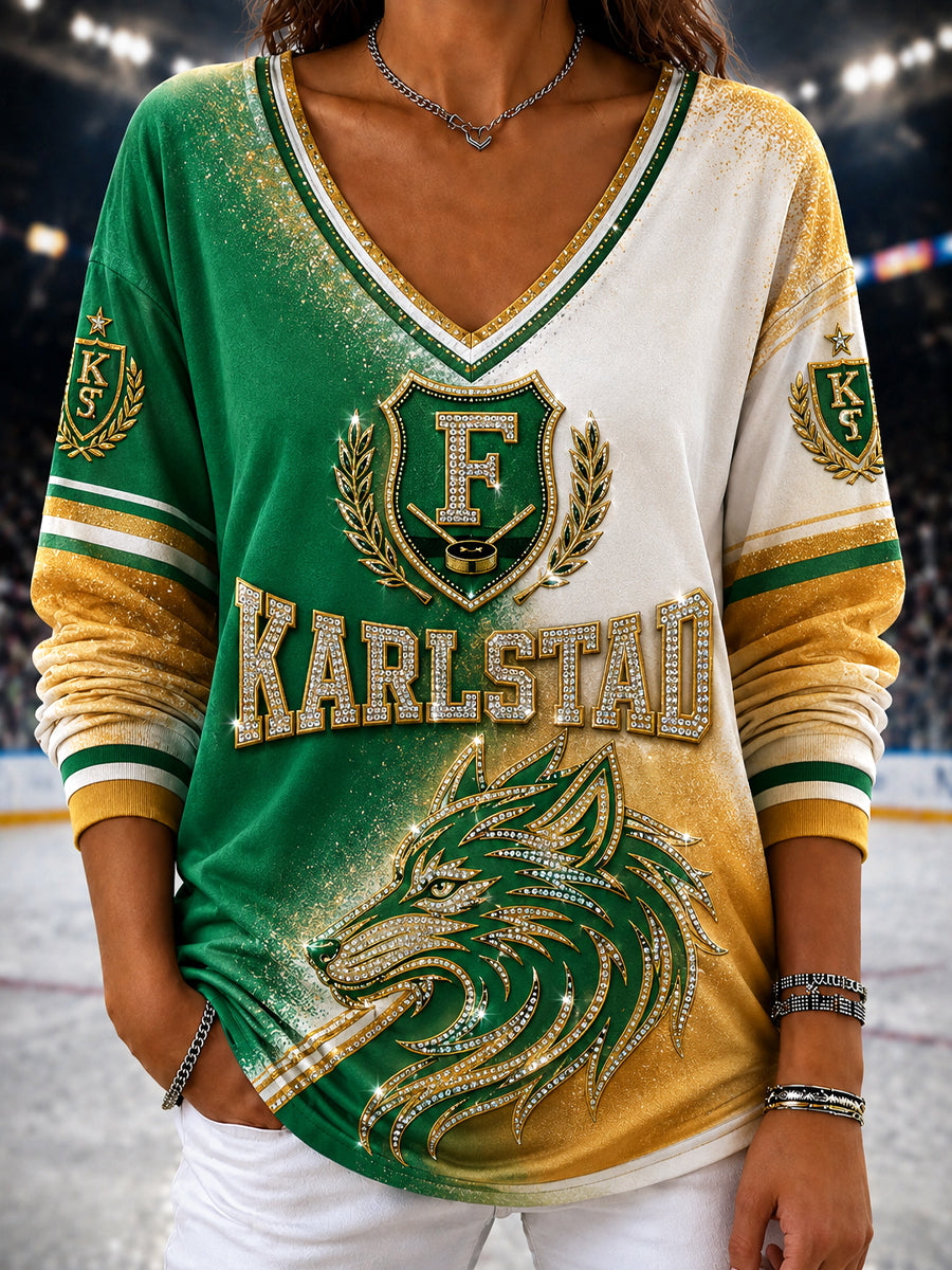 Karlstad Green Heart Hockey Heritage Gradient V-Hack T-shirt