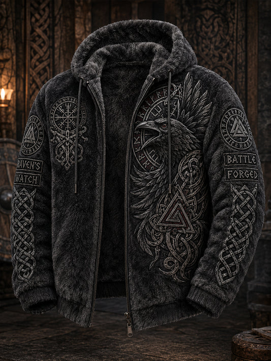 Mäns Vintage-styl flannel Hoodie med viking inspirerad trykt