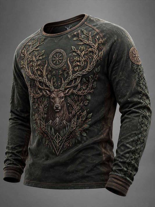 Herrens Retro Viking Forest Deer Print Sweatshirt