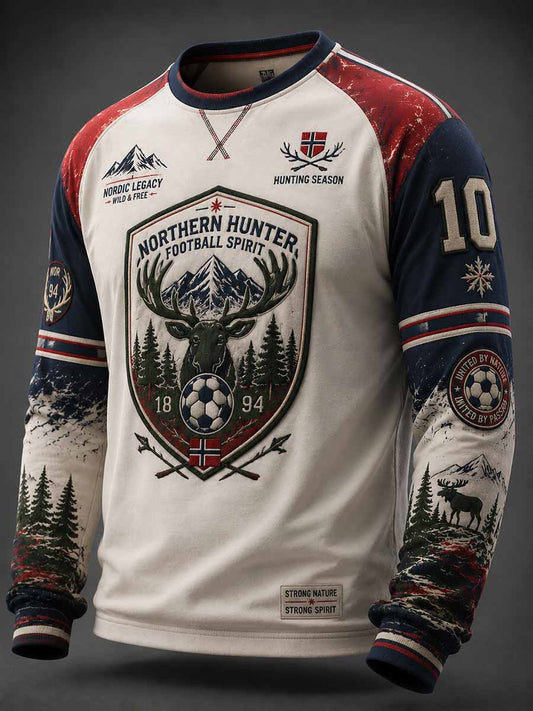Mäns Vintage norska Moose Fotboll Print Sweatshirt