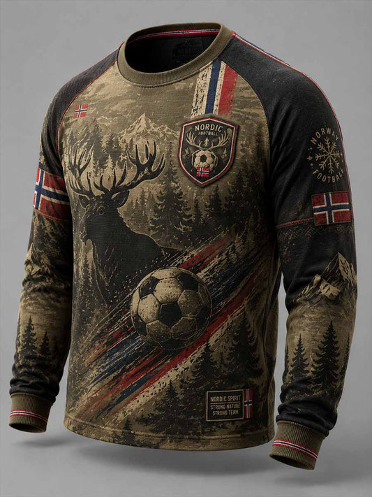 Mäns Vintage Norska Skog Fotboll Tryck tröjar