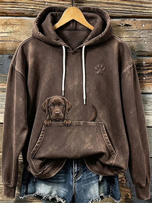 Kvinnors söta kikande choklad Labrador Retriever & tass Print Mysig Hoodie Print