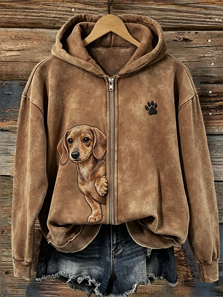 Kvinnors snurrande hund & tass Skriv ut full Zip Hoodie.