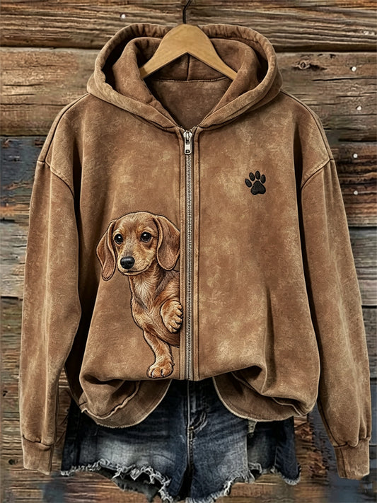 Kvinnors snurrande hund & tass Skriv ut full Zip Hoodie.