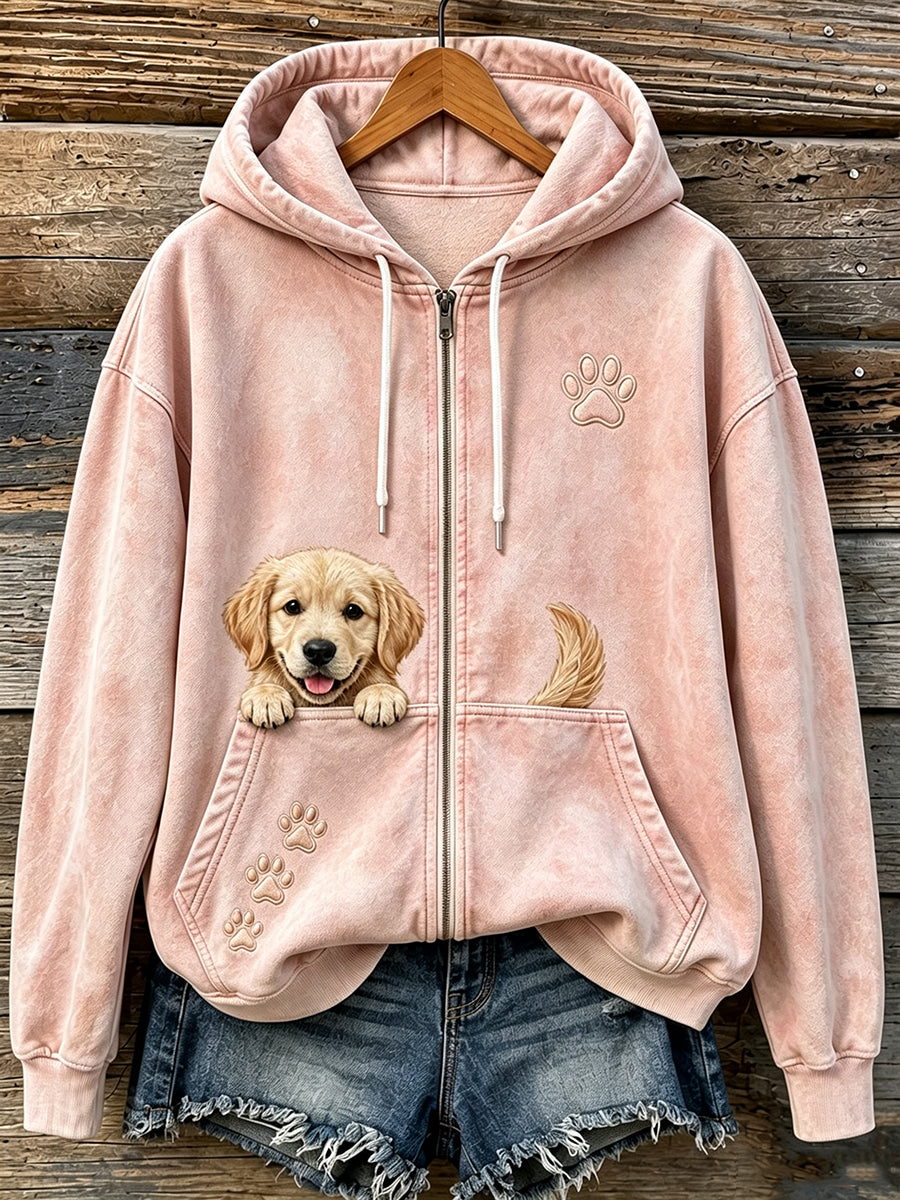 Kvinnors söta kikande gyllene retriever & tassar Skriv ut mysig Zip-Up Hoodie.