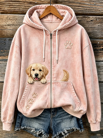 Kvinnors söta kikande gyllene retriever & tassar Skriv ut mysig Zip-Up Hoodie.