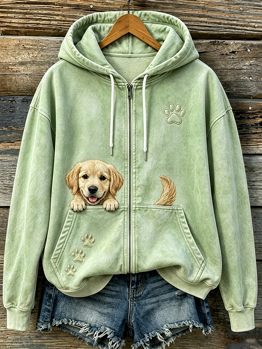 Kvinnors söta kikande gyllene retriever & tassar Skriv ut mysig Zip-Up Hoodie.