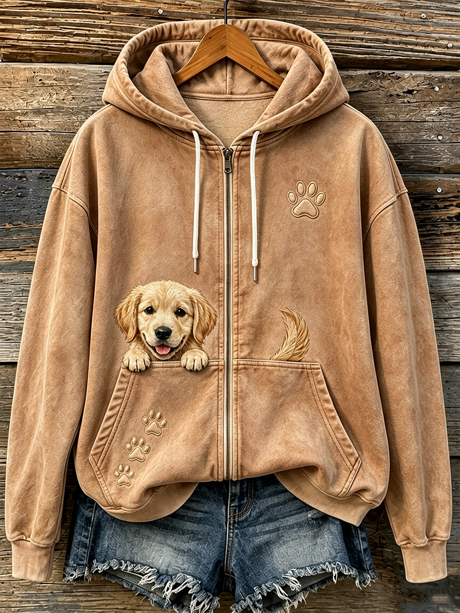 Kvinnors söta kikande gyllene retriever & tassar Skriv ut mysig Zip-Up Hoodie.