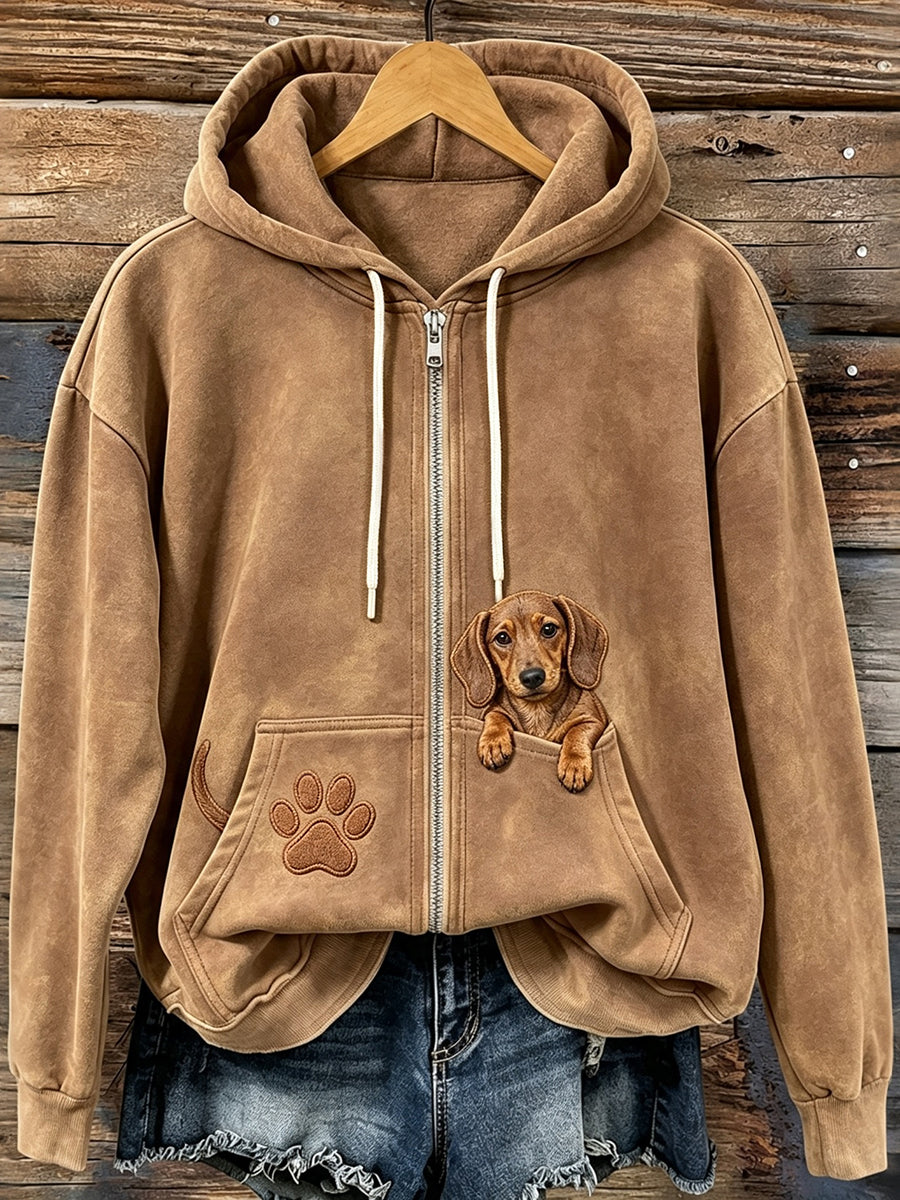 Kvinnors söta kikande hund Skriv ut Zip-Up Hoodie.