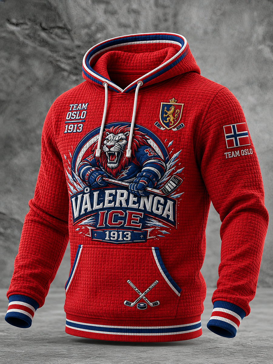Mäns våffle-knit Långa ärm tröja med ishockey-tema tryckt