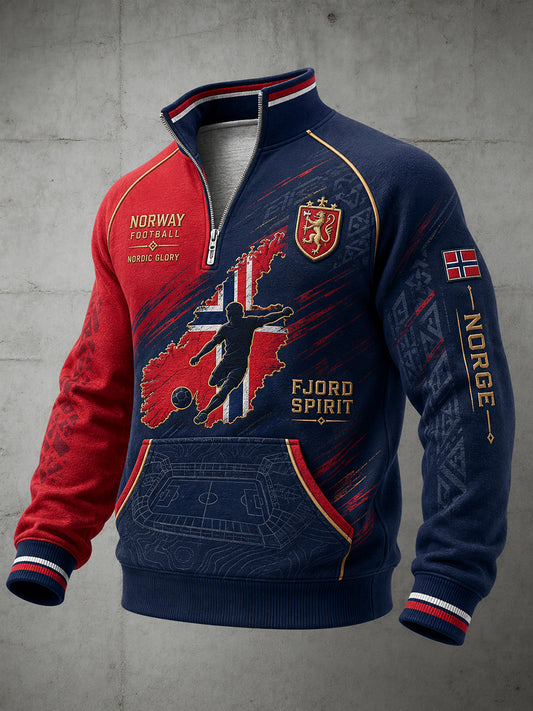 Mäns långärm Raglan-ärm zip-upp med fotbolls-insspirerad tryckt