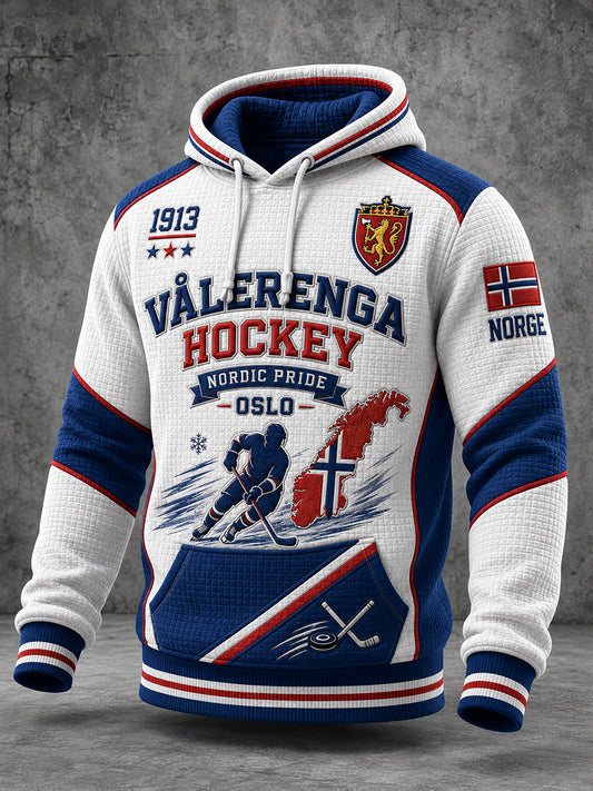 Manströja i våffelstickning med långa ärmar och tryck med ishockeytema