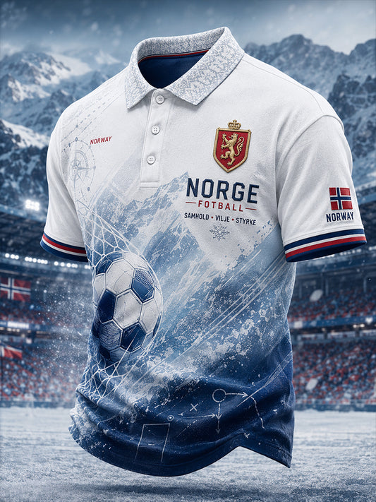 Herrpolotröja med korta ärmar och fotbollsinspirerat mönster