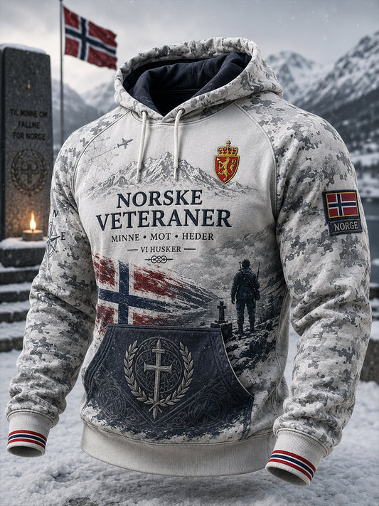 Mäns långärmsluckad Sweatshirt med Vintage Kamouflage och militär minne tryckt
