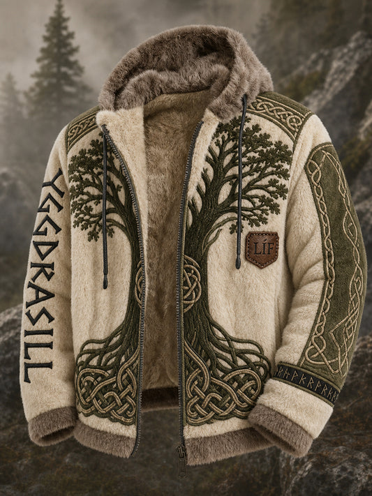 Herrlig retrovikingakulturkonsttryck, avslappnad och bekväm flanelljacka med huva