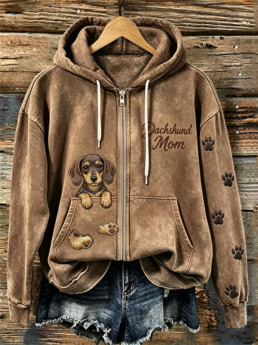 Kvinnors kikande dachhund hund Dachhund mamma tass utskrifter full Zip Hoodie.