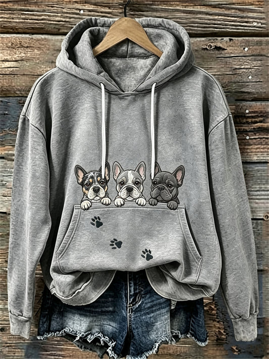 Kvinnors kikande Franska Bulldogs & Paw Prints Mysig hoodiet