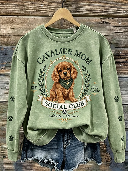 Kvinnors Vintage Cavalier Mom Social Club Dog Lover Print Sweatshirt
