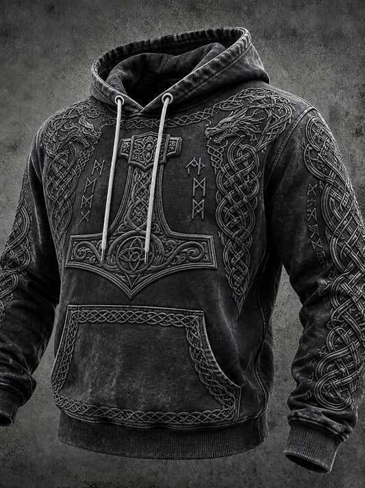 Mansvintage vikinginspirerad keltiskt mönstrad mysig vintage-huudie