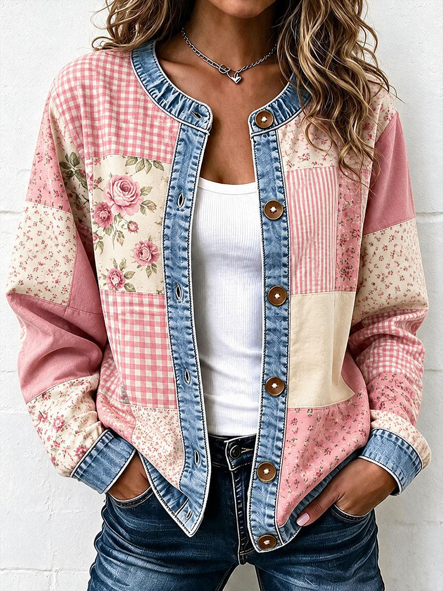 Kvinnors Vintage Patchwork konst cardigan