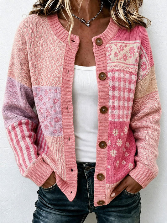 Kvinnors Vintage Floral mönster Stik cardigan