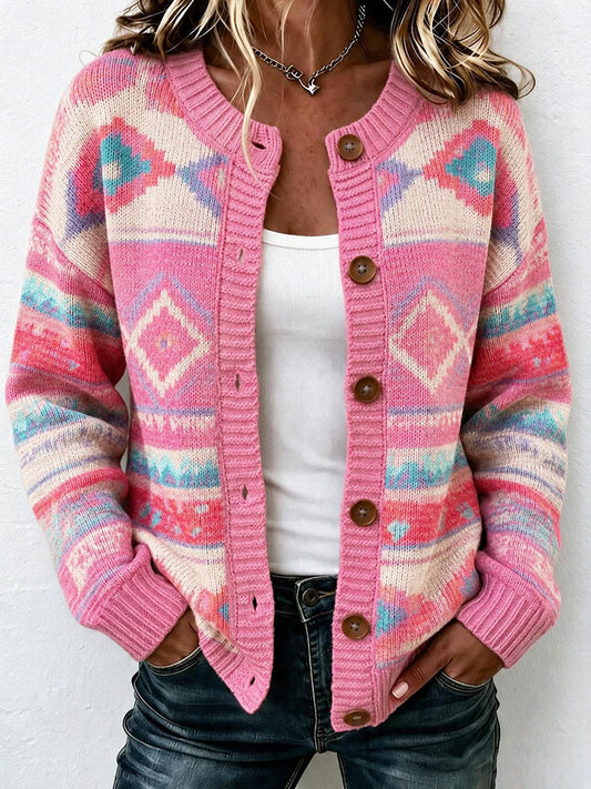 Kvinnors geometriska mönster Sticka cardigan