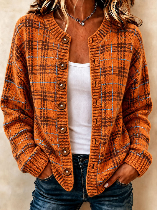 Kvinnors fall Plaid Print Casual Cardigan