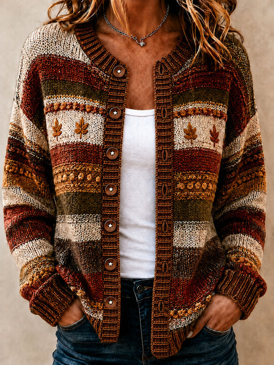 Kvinnor fall Striped Print Casual Cardigan
