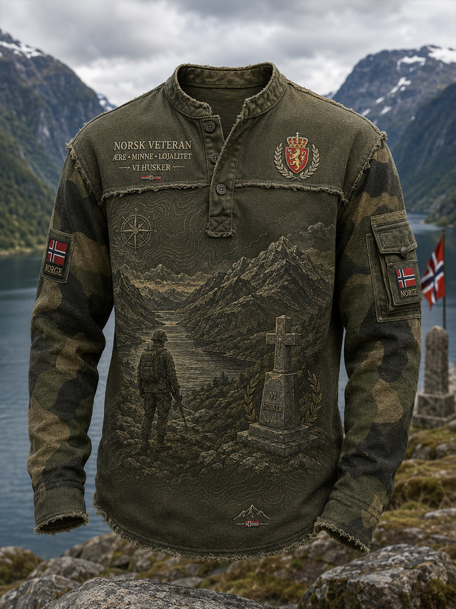 Mäns långärm topp med Vintage Kamouflage och militär-insspirerade trykten