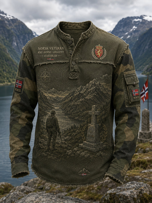 Mäns långärm topp med Vintage Kamouflage och militär-insspirerade trykten