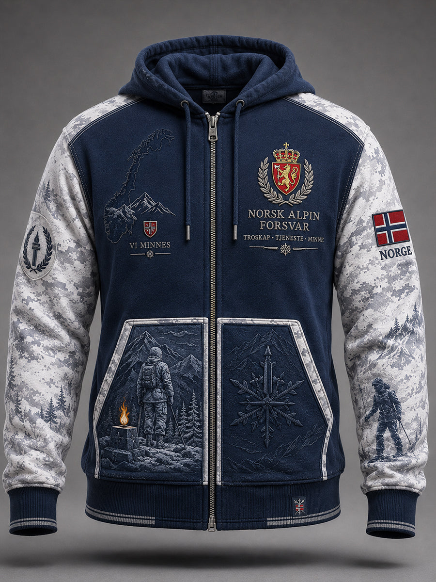 Mansvintage camouflagemönstrad långärmad huvtröja med dragkedja i militärstil