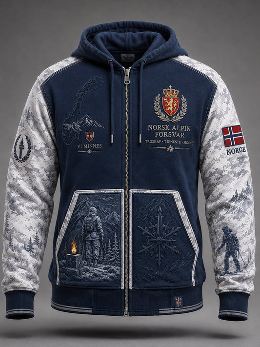 Mansvintage camouflagemönstrad långärmad huvtröja med dragkedja i militärstil