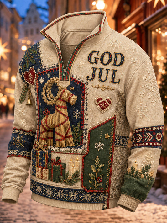 Herrens svenska jul tryckt Casual blixtlås Sweatshirt