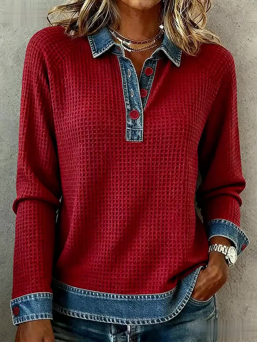 Kvinnors enkla lappverk Design Mysig topp
