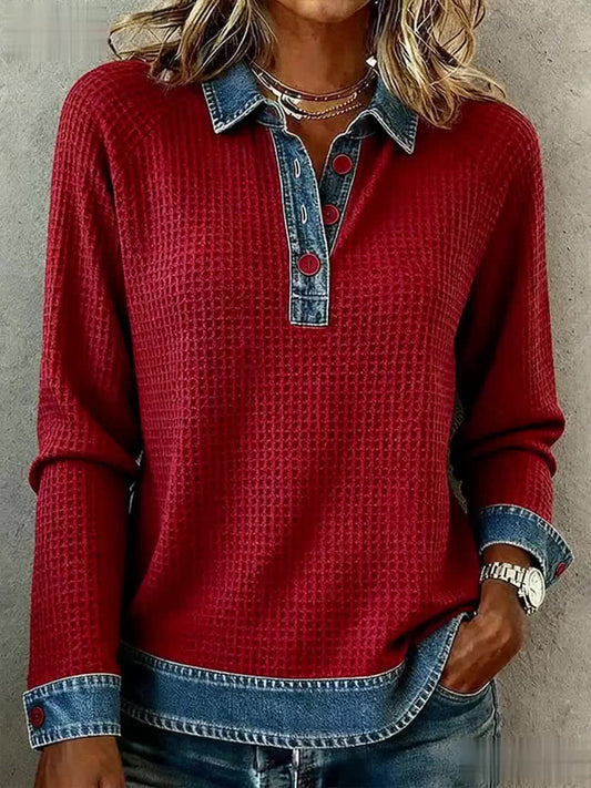Kvinnors enkla lappverk Design Mysig topp