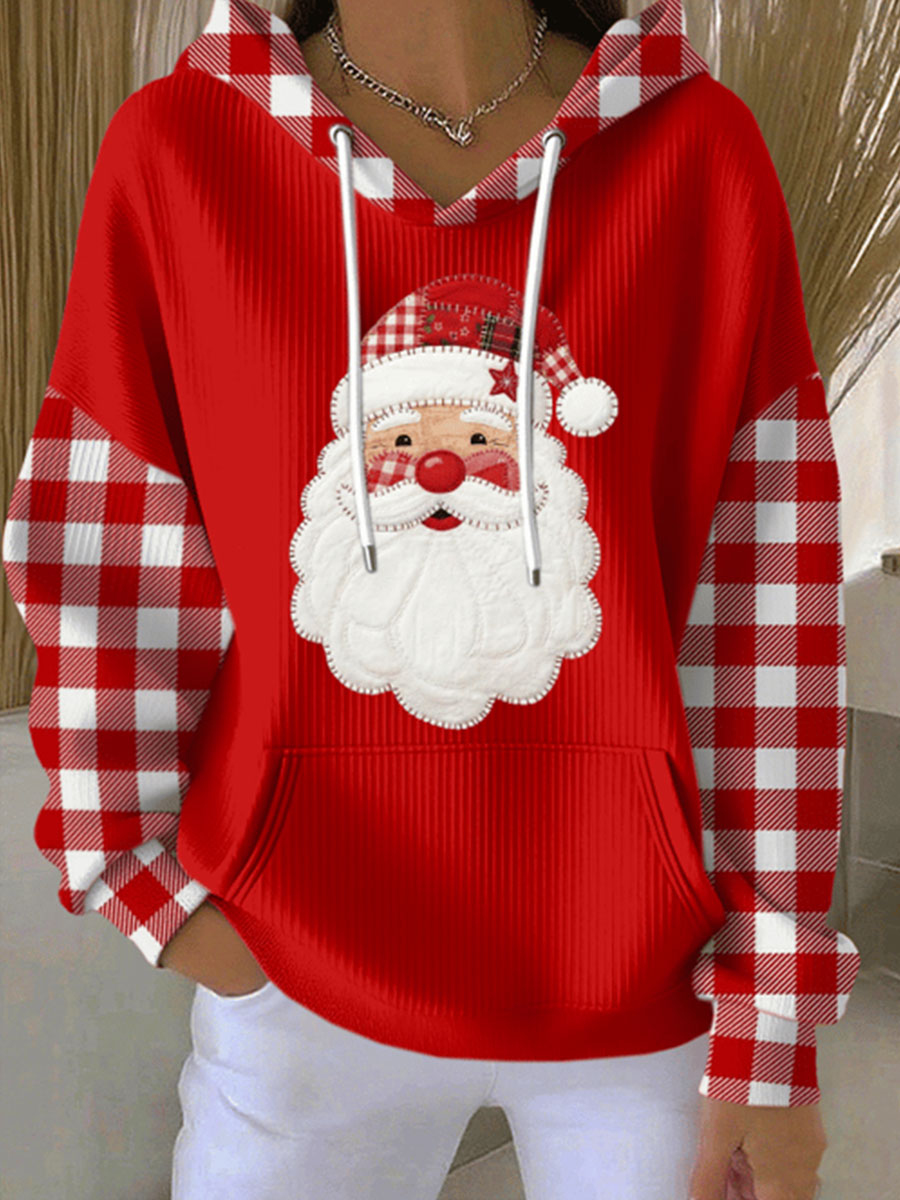 Kvinnors jultomten Plaid mönster Hoodie mönsterName