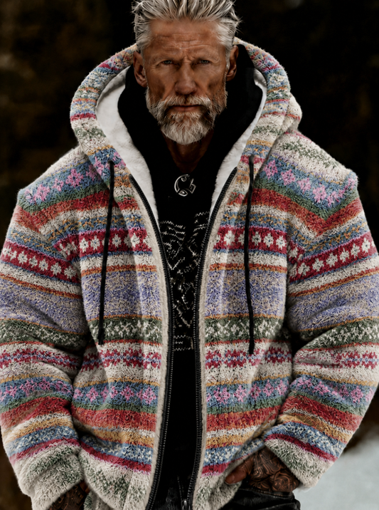 Mansjacka i plysch, mysig och varm, med dragkedja och huva