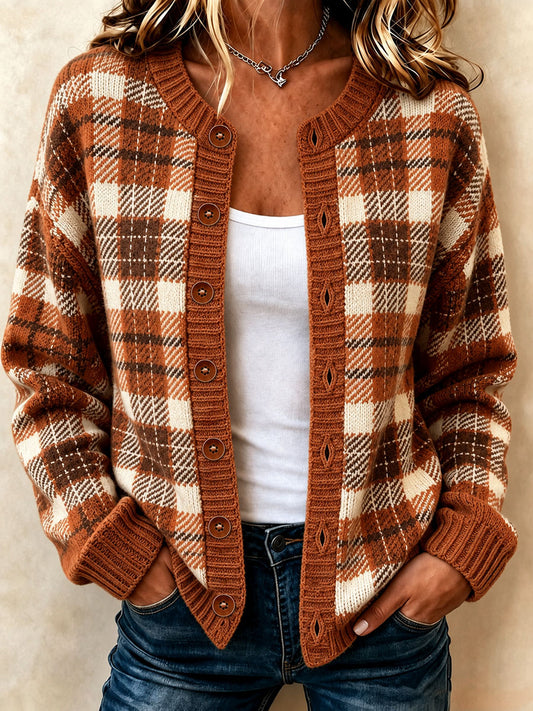 Kvinnors Plaid Art Print Casual Cardigan