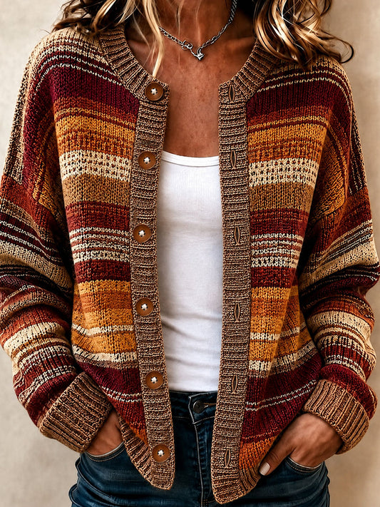 Kvinnors randiga konst Skriv ut Casual Cardigan