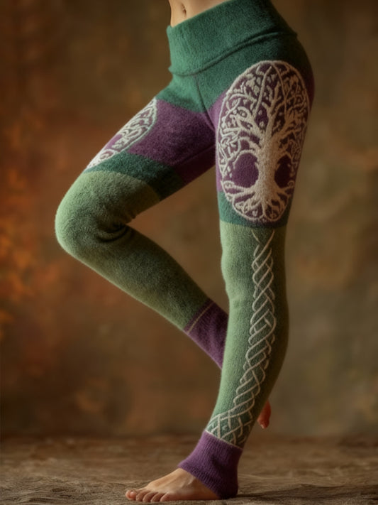 Dammens retro-livsträd med keltisk knut – gradient-mönstrade tights