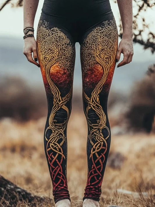 Kvinnors Vintage Viking träd liv gradient bekväma Leggings