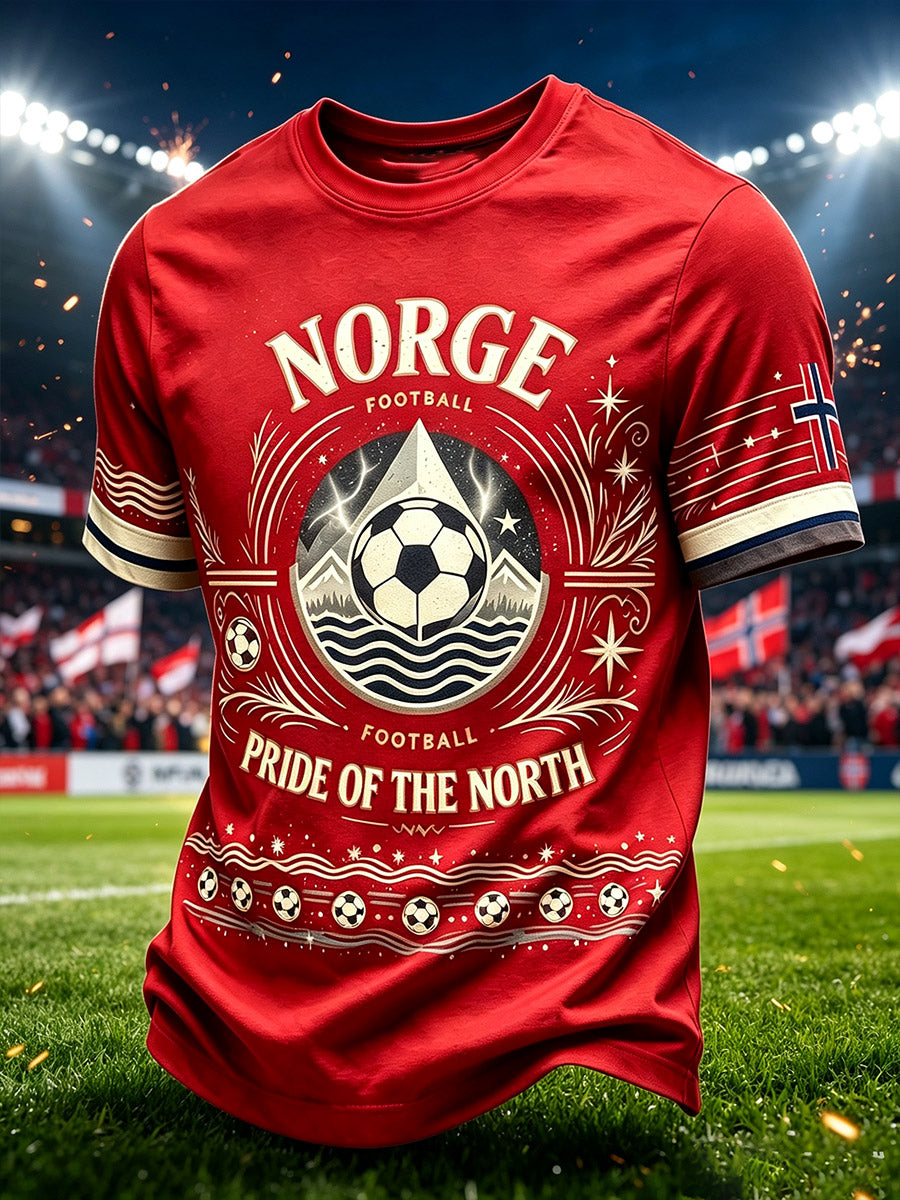 Herrtröja i norsk fotbollsstil med omlotthalsringning i konstgjord acetat