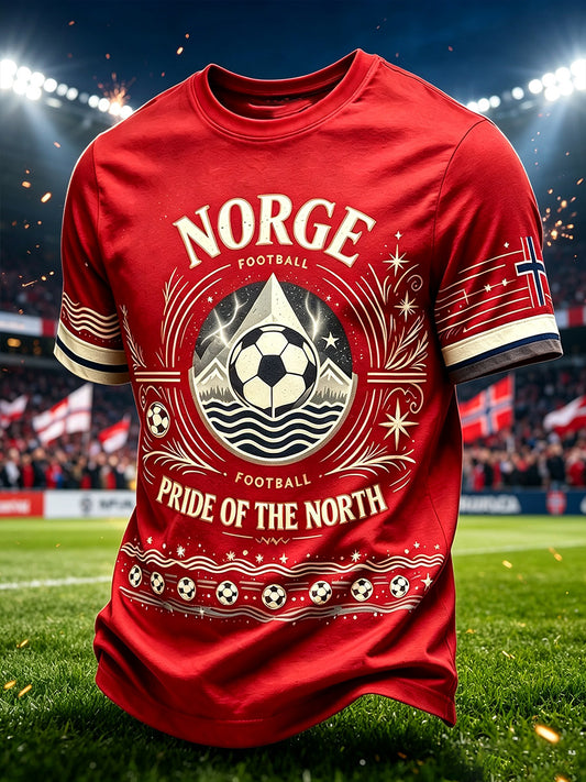 Herrtröja i norsk fotbollsstil med omlotthalsringning i konstgjord acetat