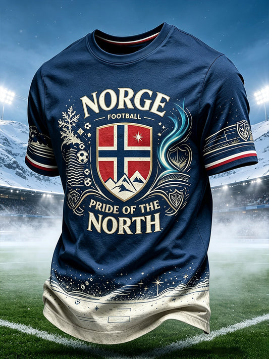 Herrtröja i norsk fotbollsstil med omlotthalsringning i konstgjord acetat