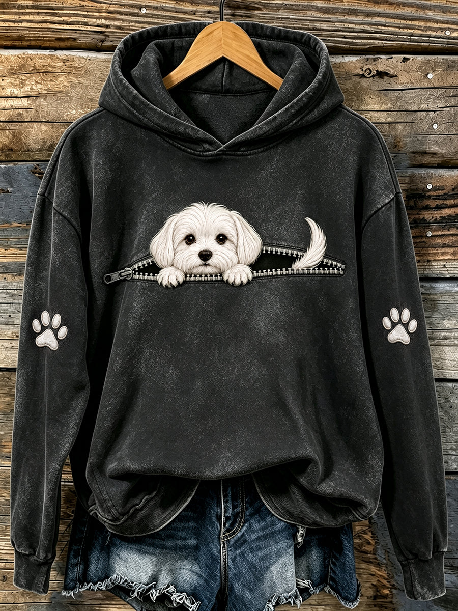 Kvinnors söta kikande maltesiska & tassar Skriv ut Hooded Sweatshirt