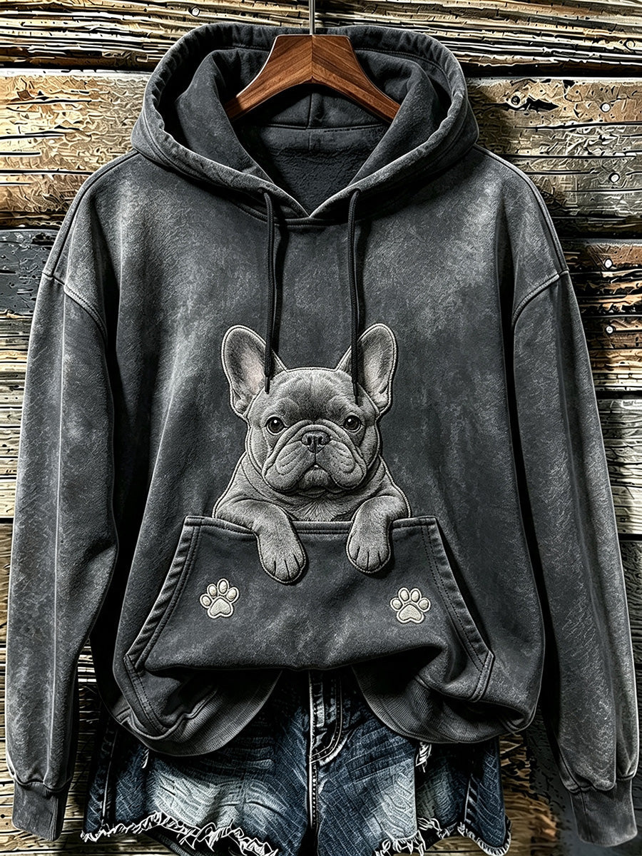 Kvinnors söta franska bulldog & tassar Skriv ut Mysig Hoodie.