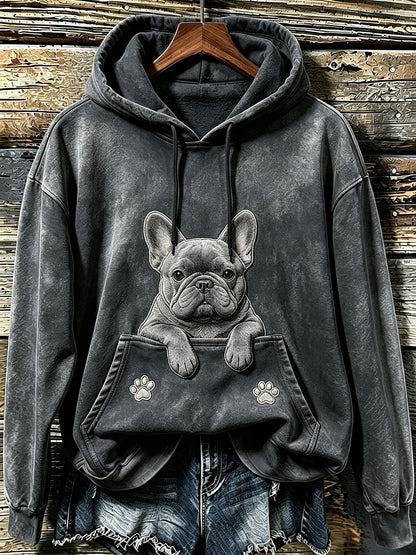 Kvinnors söta franska bulldog & tassar Skriv ut Mysig Hoodie.